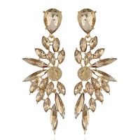 Pendientes Largos de Cristal con Diseño Geométrico Exagerado, con Pedrería, Chapados en Oro de 18K, Aleación de Zinc, para Baile de Graduación o Boda