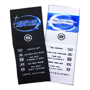 Etiqueta tejida personalizada, etiquetas de tamaño de cuidado de lavado con pliegue central, etiquetas interiores para cuello de camiseta para ropa - Product Image 3