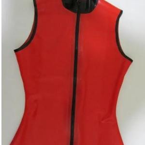 Chaleco sin mangas de goma con cremallera frontal superior roja de látex para mujer 0,4mm - Product Image 2
