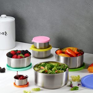 6cm 8cm 10cm 12cm Stackable Stainless Steel <strong>Bowls</strong> with Silicone Lid Food Storage <strong>Snack</strong> Container Salad Dressing Kids Lunch Box - Product Image 5