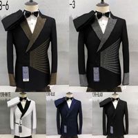 Costumes de Scène pour Hommes Ecowalson – Costume Homme avec Strass et Paillettes, Col Cranté, Simple Boutonnage, Tissu Mélangé, Tenue de Marié