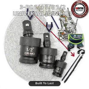 3ピースOPP 1/4 3/8 1/2 <span class=keywords><strong>DR</strong></span> 360度CRMOユニバーサルジョイント合金リングボルトハードウェアDIYハンドスクエアアダプターセット（ハードケース付き） - Product Image 2