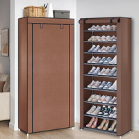 Meuble à chaussures multifonctionnel vintage en plastique à 10 niveaux, anti-poussière, avec housses de protection en tissu non tissé, pour entrées et couloirs