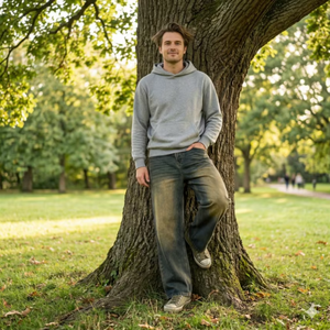 Pantalon en jean personnalisé avec logo, patchwork imprimé à la main, coupe ample et jambe large, pour homme, style streetwear - Product Image 3