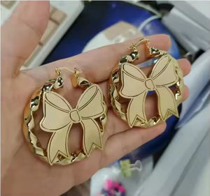 Dropshipping Stainless Steel Trendy Stud <b>Earrings</b> with 18K Gold Plating Cartoon Character <b>Piercing</b> & Personalized Name for Women - Product Image 5