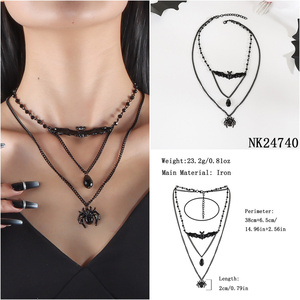 Collier pendentif chauve-souris et araignée <span class=keywords><strong>Luna</strong></span> style gothique punk, colliers superposés pour femmes, bijoux pour Halloween et fêtes - Product Image 5