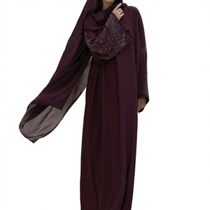 Abaya Musulmana Tradicional de Manga Larga con Cuentas y Lentejuelas, Estilo Dubai, Hecha a Mano, para Bodas, de Poliéster Transpirable con Cuello en V, Venta al Por Mayor - Product Image 4