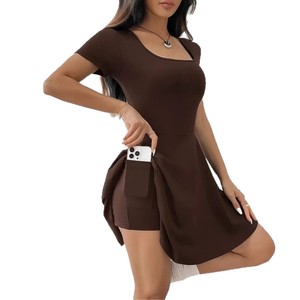 <strong>Hot</strong> for Cross-border European American New Women's Solid Color Empire Waist H Type Slimming Anti-exposure Summer Dress - Product Image 5