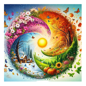 Kit de Pintura de Diamantes 5D con Paisaje Yin Yang de Cuatro Estaciones, Taladro Completo <span class=keywords><strong>AB</strong></span>, Arte de Gemas de Resina, Regalo de Navidad y Cumpleaños para Adultos - Product Image 1