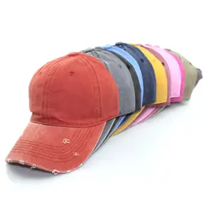 Venda quente denim angustiado pai chapéus bonés de beisebol planície do vintage personalizado do bordado do logotipo