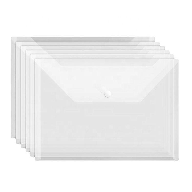 Snap Button Clear Plastic File Folder Pocket Paper Bag A4 Size Horizontal Document Envelope Wholesale