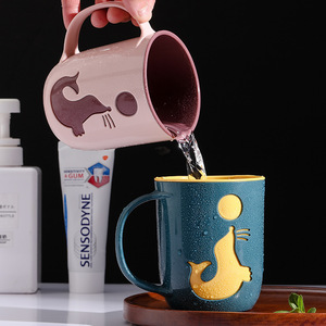 Creative Household Mouthwash Cup Double Wall PP <b>Material</b> Cartoon Design For Couple Student Use - Product Image 1