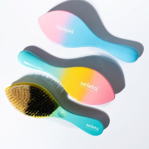 Customized Logo Plastic Handle Nylon Boar Bristle Beard Comb 360 Wave Brush