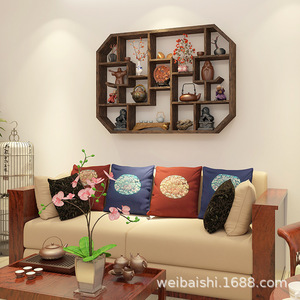Étagère murale en bois massif, multi-compartiments, nouveau style chinois, support pour théière, étagère de rangement pour salon - Product Image 2
