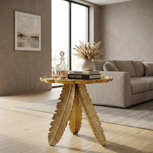 Forever Stylish Modern <b>Gold</b> Feather Side <b>Table</b> With <b>Round</b> Top For Living Room Furniture - Product Image 5