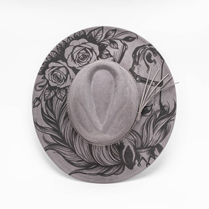 Sombrero <span class=keywords><strong>de</strong></span> Copa Vintage Retro, Sombrero Panamá <span class=keywords><strong>de</strong></span> Ala Ancha, Grabado Láser con Diseño <span class=keywords><strong>de</strong></span> Animales y Flores, Sombrero Fedora <span class=keywords><strong>de</strong></span> Gamuza para Primavera y Otoño - Product Image 3