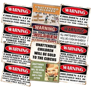 Cartelli Vintage in Metallo con Avvertenza: Bambini Non Inseriti sotto la Sorveglianza Saranno Venduti al Circo - Product Image 1