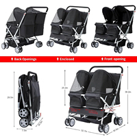 Poussette double pour animaux de compagnie, 2 chiens ou chats de petite taille, côte à côte, chariot de voyage double, harnais de sécurité, fenêtres en maille, paniers de rangement doubles