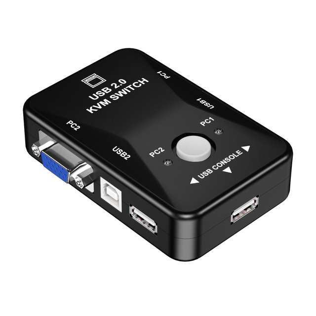 Hot Sale 2 Port VGA USB KVM Switch Splitter Button Controller Keyboard Mouse Printer Plug and Play
