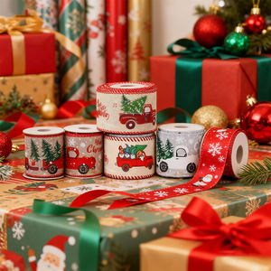 Cinta de Navidad con Alambre Impresa Personalizada de 63 mm, Lino <span class=keywords><strong>para</strong></span> Árbol de Navidad, Cintas con Borde de Alambre de 50 mm <span class=keywords><strong>para</strong></span> Decoración Navideña - Product Image 3