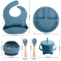 Ensemble de repas en silicone sans BPA pour bébé et enfant, design mignon, bol à ventouse et tasse à bec verseur avec assiettes compartimentées pour les tout-petits