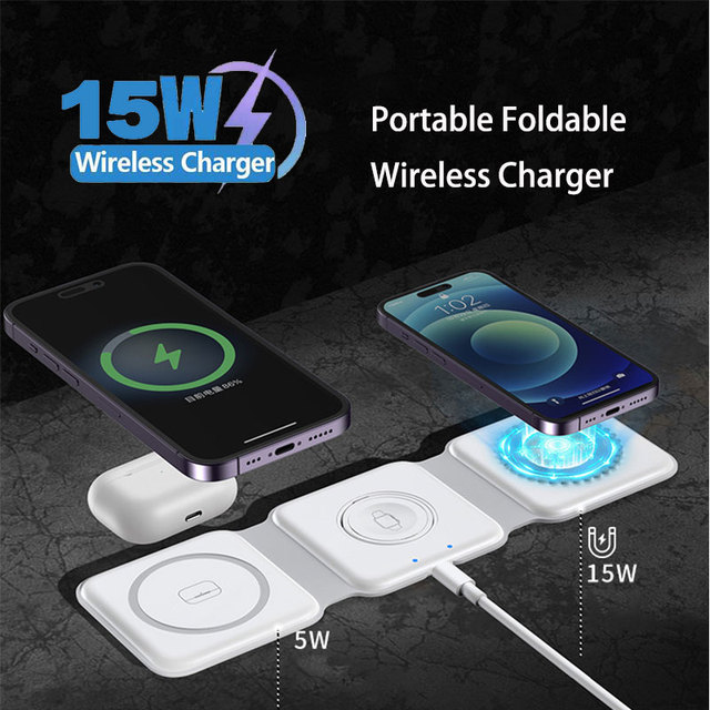 15W Magnetic 3-in-1 Wireless Charger with Night Light for iPhone 16/15/14/13 Max & Smart Watch Fast Charging