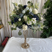 IFG Décoratif 40cm Bleu Marine et Blanc Fleurs Verdure Table Fleur Boule Centres de Table