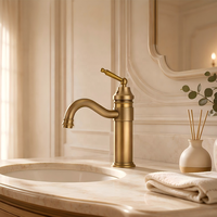 Robinet de lavabo en laiton antique, mitigeur de salle de bain à poser sur comptoir, monocommande eau chaude et froide