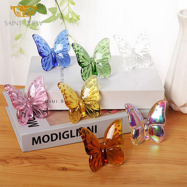 Vente chaude cristal artisanat luxe cristal Figurine verre papillon ornements pour souvenirs de mariage