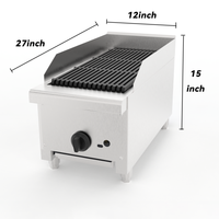 Gril à gaz commercial de 12 pouces avec pierres de lave, en acier inoxydable, pour comptoir, avec grilles durables en fonte, pour restaurant et barbecue