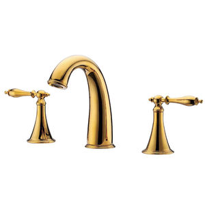 Robinet de lavabo moderne en laiton chromé or 59-1 avec trois trous et deux poignées pour eau chaude et froide - Product Image 2