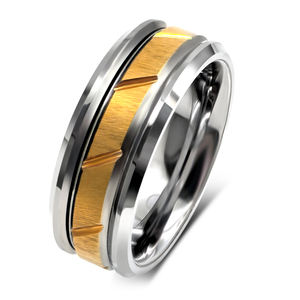 All'ingrosso tungsteno e acciaio inossidabile combinazione anello da uomo scanalature inclinate <span class=keywords><strong>per</strong></span> la sabbia disegno due colore modello di progettazione <span class=keywords><strong>per</strong></span> la festa - Product Image 1