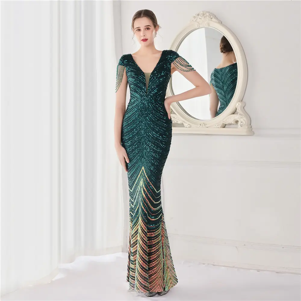 2023 Ladies Sequined Fishtail Prom Dresses Party Maxi Sequin Evening Gown Luxury Evening Dresses Plus Size S-4XL