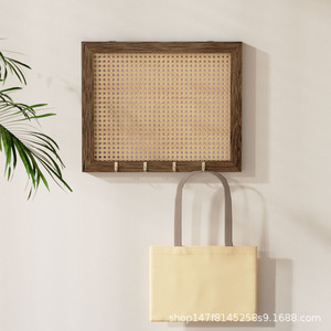 Cubierta para caja eléctrica de mimbre, montada en la pared, de madera maciza, rectangular, a prueba de polvo, con ganchos para la parte trasera de la puerta de entrada - Product Image 2