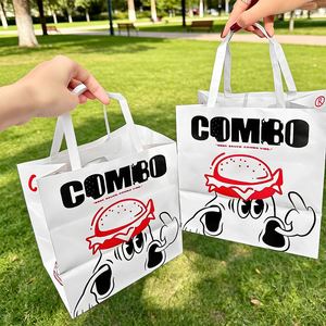 Custom Printed Eco-Friendly Disposable <b>Biodegradable</b> Recyclable Hamburger Hot Dog <b>Packaging</b> Kraft Paper Bags with Flat Handles - Product Image 2