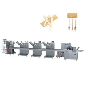 Packed Disposable Wooden Cutlery Machine/multifunctional Packaging Machine Automatic Wooden Spoon Fork Knife Napkin Pack Line