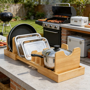 <span class=keywords><strong>Pentole</strong></span> e padelle in bambù espandibili Organizer sotto gli organizzatori di armadietti per riporre i <span class=keywords><strong>coperchi</strong></span> regolabili - Product Image 1