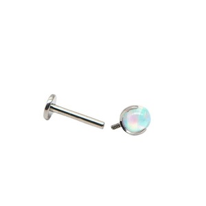 Boucles d'oreilles labret en acier inoxydable 316L avec opale | Perçage interne fileté |   Piercing plat pour cartilage, lèvre et hélix - Product Image 5