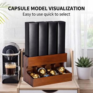 Support de rangement en bois pour dosettes de café avec tiroir pour capsules Nespresso, organisateur de bureau, grande capacité, support pour sachets de thé et boissons - Product Image 2