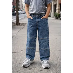 Jeans Dritti Acid Wash Adrenaline Boys a Vita Media con 5 Tasche, in Denim Traspirante Elasticizzato, Polsini Regolabili, Mezzo Cavallo - Product Image 2