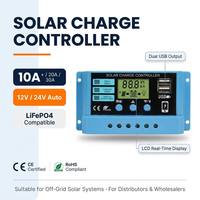 Contrôleur de charge solaire PWM 10A 20A 30A 12V 24V Auto LCD Double USB Protection complète Faible MOQ Commande en gros pour les vendeurs e-commerce