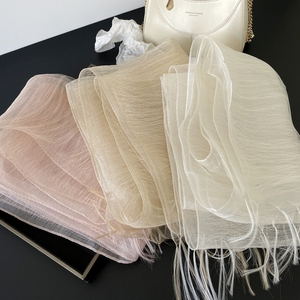 Iridescent Sheer Organza 100% Mulberry Silk Shawl Long Tassel Fringe <b>Wrap</b> Scarf Bridal Shoulder Cover Up for Wedding Party Dress - Product Image 5