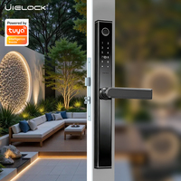 Cerradura Inteligente para Puerta con Huella Dactilar y WIFI de Último Diseño, Perfil de Aluminio Grado C, Acrílico CNC Negro, Puerta Corredera de Vidrio para Exteriores, Aplicación Tuya