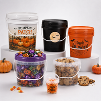Seau en plastique transparent blanc de qualité alimentaire, durable, petite capacité, avec couvercle et poignée, pour popcorn d'Halloween