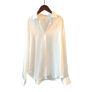 Camicie in Raso per <span class=keywords><strong>Donna</strong></span>, Stile Vintage a Maniche Lunghe, Bluse Eleganti Trasparenti, Camicie Plus Size e Overshirt Femminili - Product Image 2