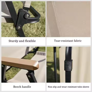 Chaises longues pliantes portables en bois avec assise en toile, idéales pour le camping et les pique-niques - Product Image 6