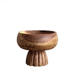Cuenco de madera hecho a mano con base acanalada, diseño Wabi Sabi, para servir comida, accesorios de mesa, decoración para el hogar. - Product Image 1