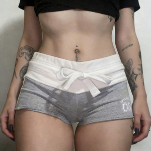 Pantalones Cortos de Punto con Cordón y Bloques de Color para Mujer, Cintura Elástica, Estilo Casual Deportivo, Verano, Estilo Urbano Y2K - Product Image 1