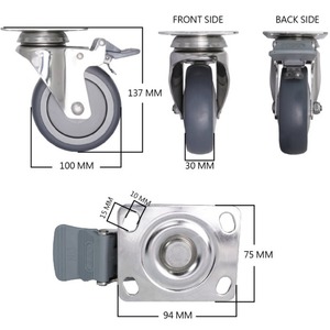 Roue pivotante en TPR de 100 mm avec plaque de montage en acier inoxydable, roulement simple pour chariot, machine agricole - Product Image 4