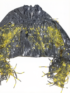 Women's Holographic <strong>Sequin</strong> <strong>Jacket</strong> with LED Light Up Fringe - <strong>Silver</strong> Iridescent Blouson Top for Rave, Festival, Stage Performance - Product Image 2